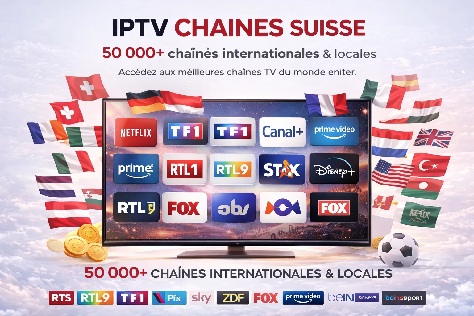 IPTV Suisse compatible sur 20+ appareils — Smart TV, Fire Stick, iPhone, Android